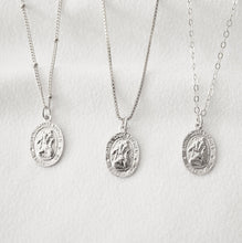Load image into Gallery viewer, Traveler&#39;s Protection Small Silver Coin Necklace (St Christopher Spiro) // Sterling Silver // 14K Gold filled // Religious Jewelry