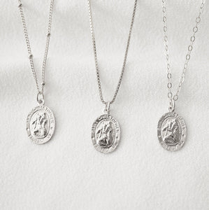 Traveler's Protection Small Silver Coin Necklace (St Christopher Spiro) // Sterling Silver // 14K Gold filled // Religious Jewelry