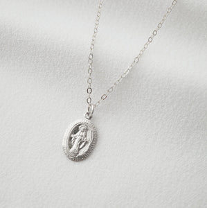Petite Blessed Mother Virgin Mary Sterling Silver Medallion Necklace (Mary Pico) // 14K Gold filled // Religious Jewelry