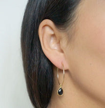Load image into Gallery viewer, Black Spinel Gemstone Gold Large Hoop Earrings (Nuova) // Gifts for her // Handmade earrings // Minimalist jewelry