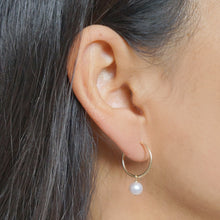 Load image into Gallery viewer, Pearl Gold Hoop Earrings (Lessi) // Gifts for her // Handmade earrings // Minimalist jewelry