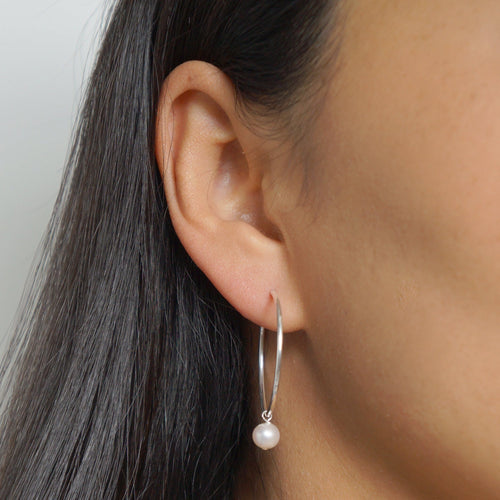 Pearl Sterling Silver Large Hoop Earrings (Lessi) // Gifts for her // Handmade earrings // Minimalist jewelry