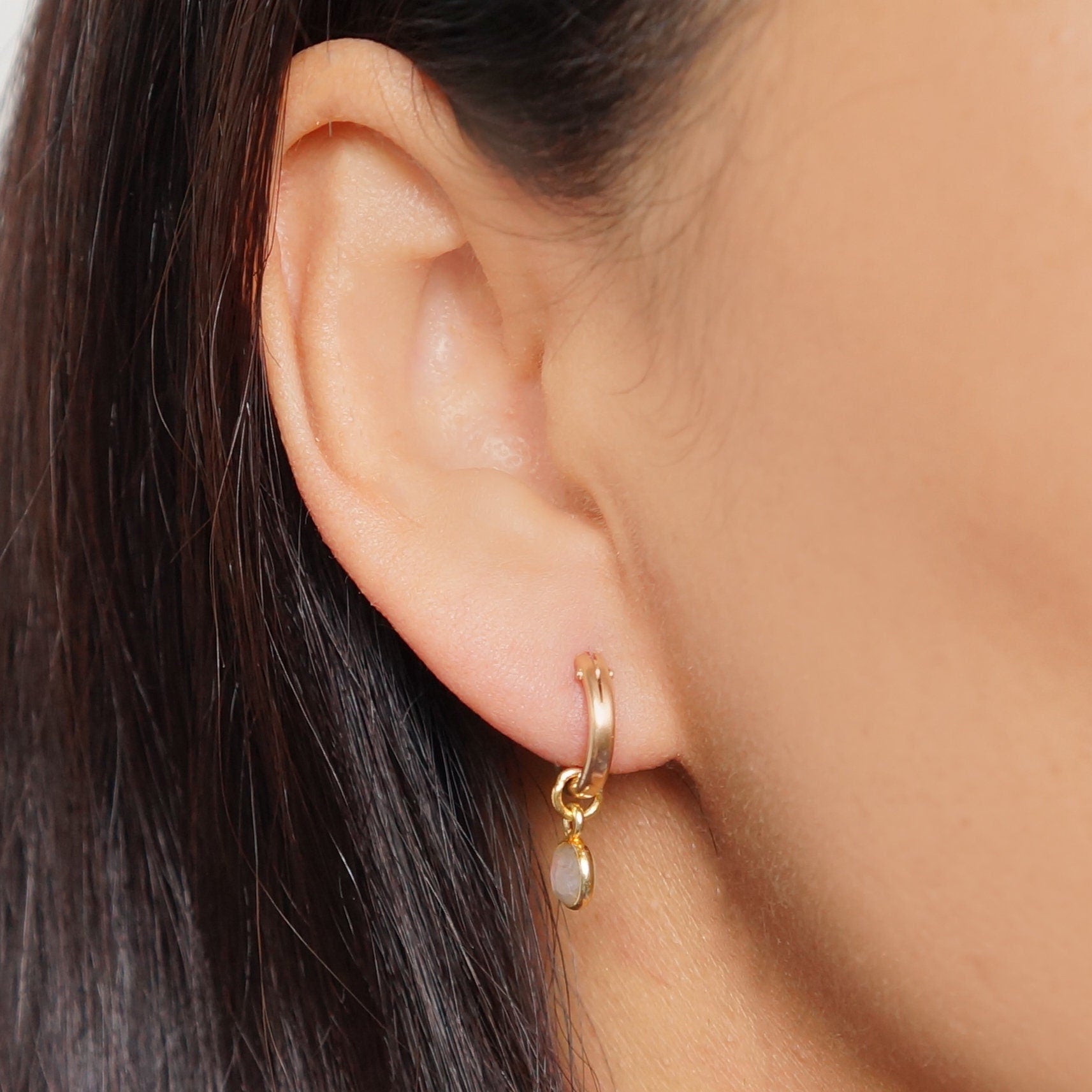Moonstone Gold Hoop Earrings (Quinn) // Gifts for her // Handmade earrings // Minimalist jewelry
